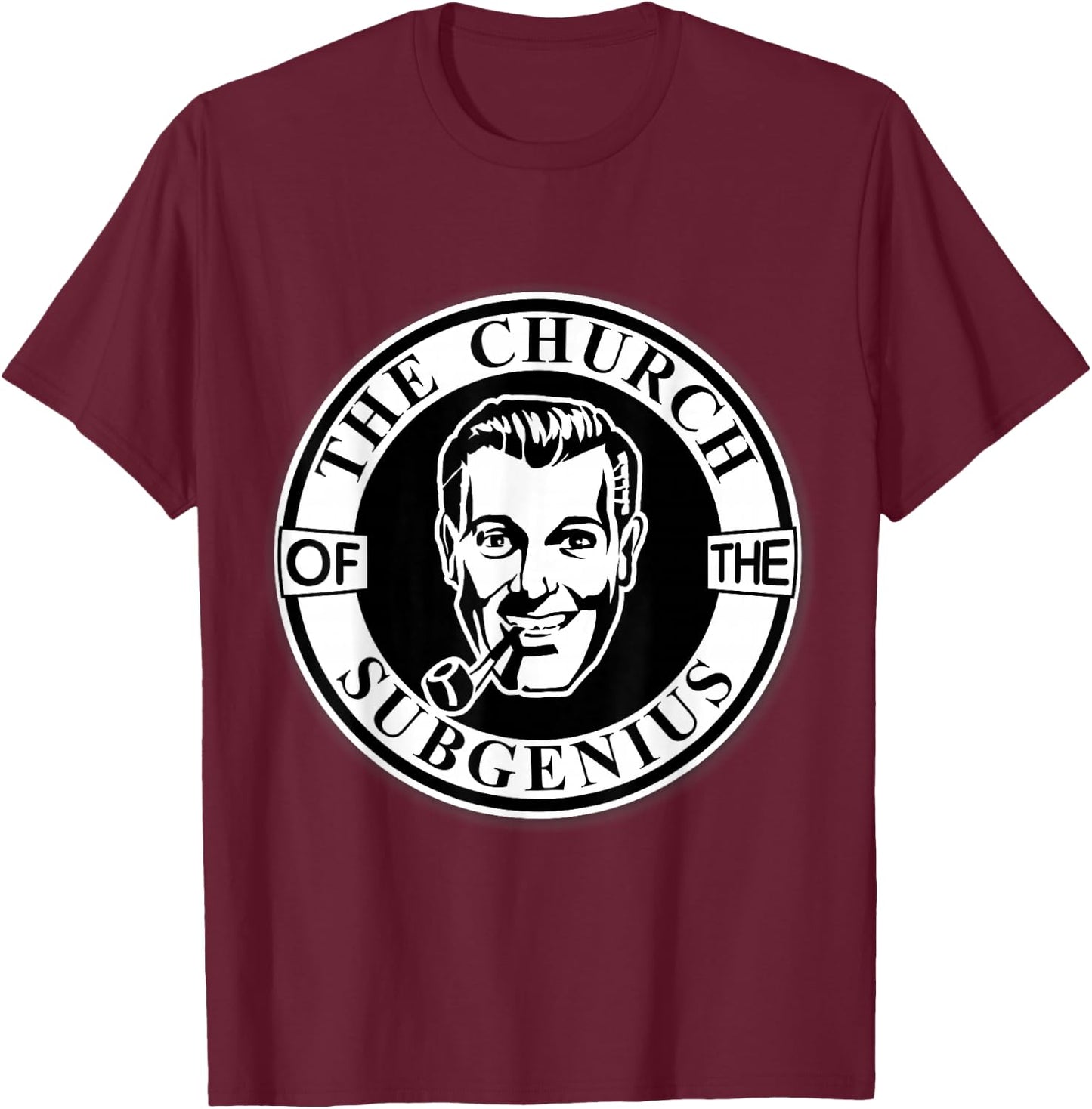 Apedes -Adults Black Classic Fit Short Sleeve Collarless - Church of the SubGenius - Religion Parody Prophet Church - Small T-Shirt - T-Shirt | Maroon