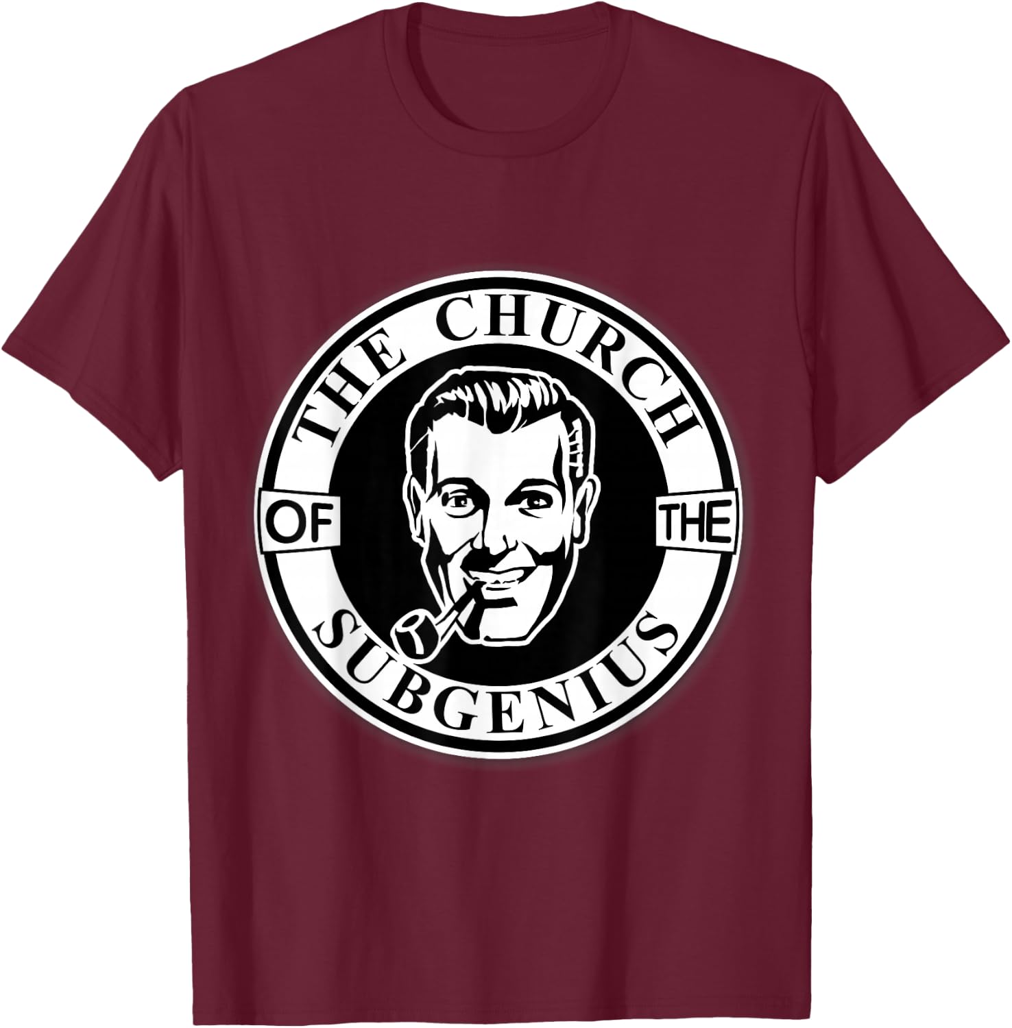 Apedes -Adults Black Classic Fit Short Sleeve Collarless - Church of the SubGenius - Religion Parody Prophet Church - Small T-Shirt - T-Shirt | Maroon