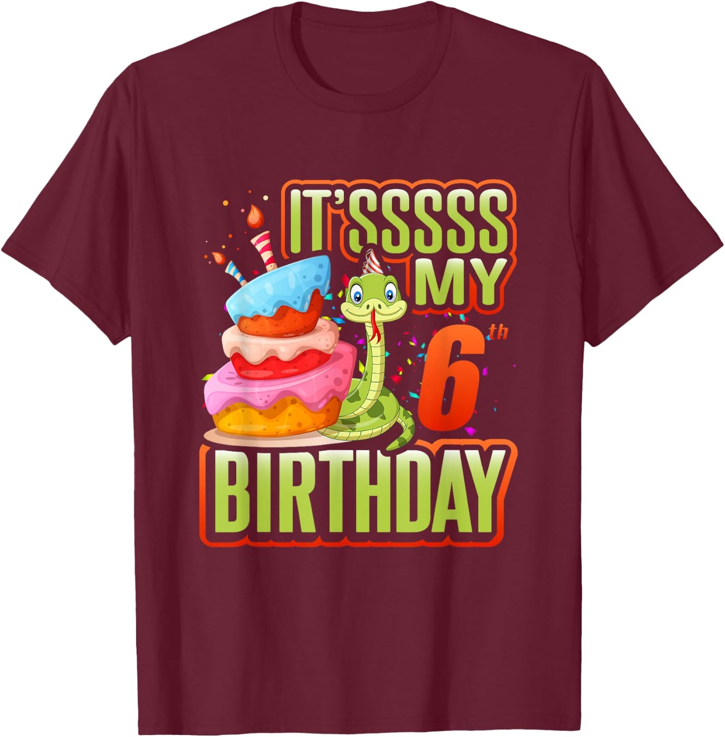 Snake Birthday Party Kids 6th Reptile Supplies Decorations T-Shirt - T-Shirt | Maroon