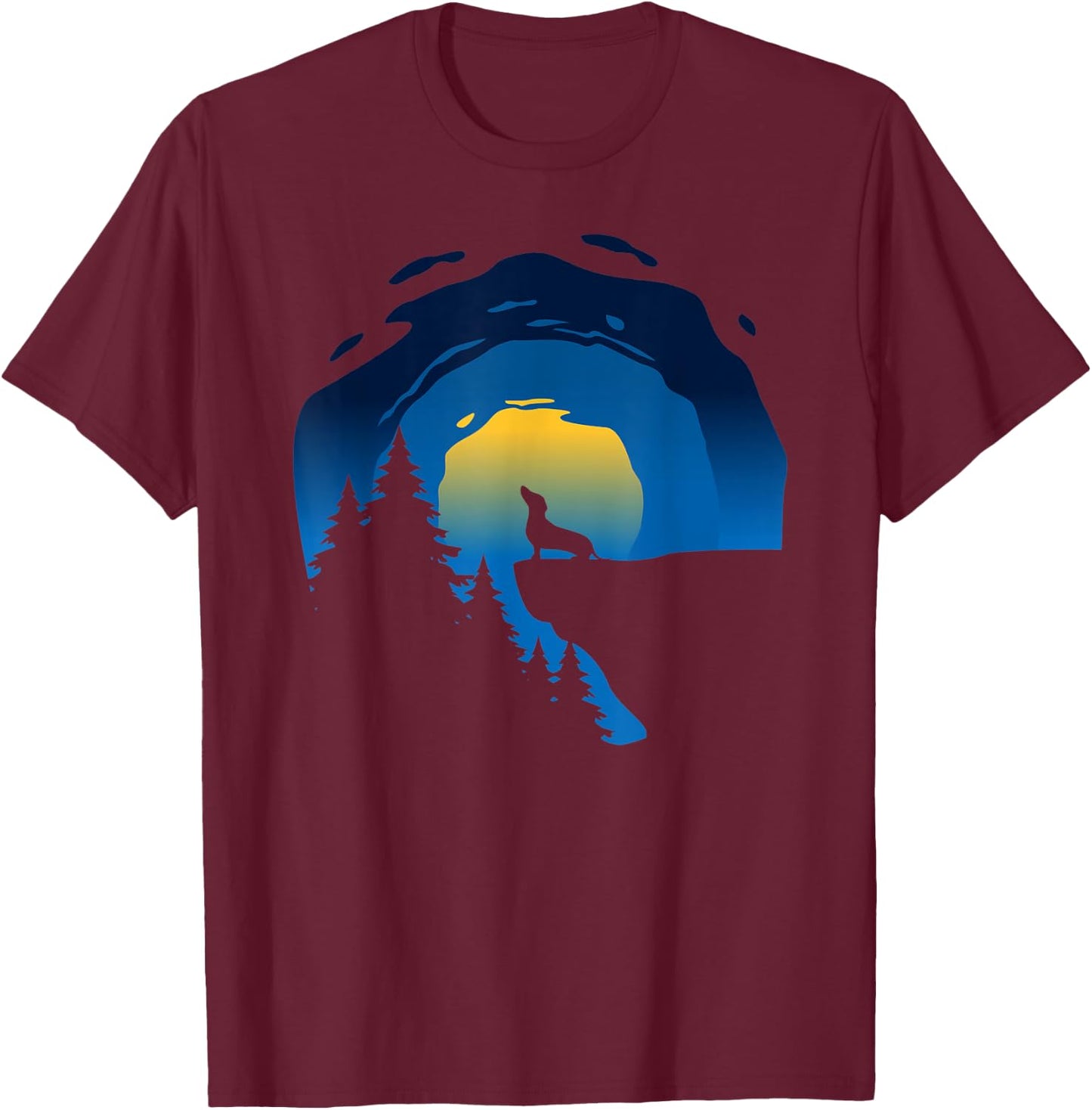 Dachshund Wiener Dog Howling At Moon Men Women T-Shirt - T-Shirt | Maroon
