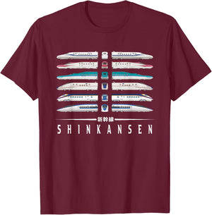Shinkansen Bullet Train Six Pack Series Japanese Kanji Japan T-Shirt - T-Shirt | Maroon