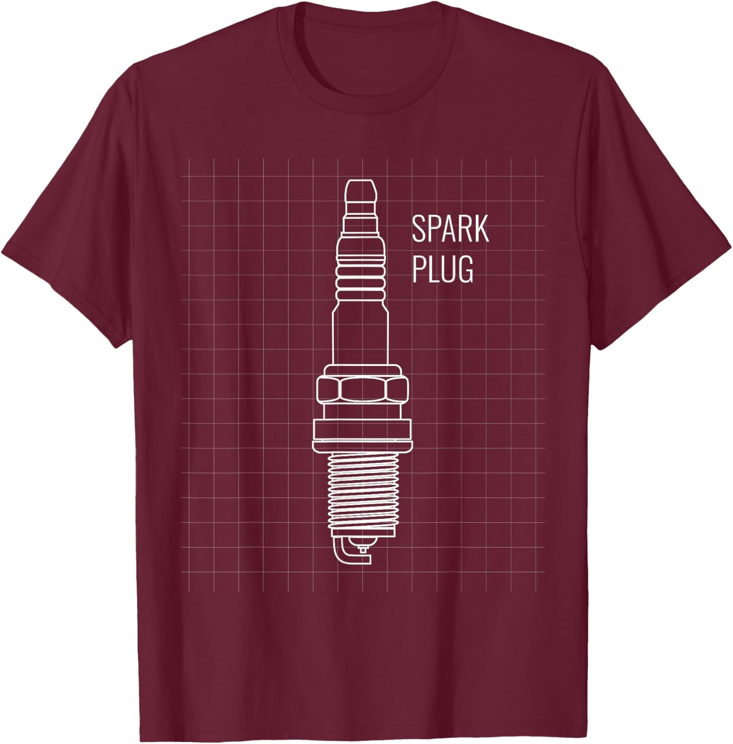 Spark Plug Blueprint - Fun engine and mechanics design T-Shirt - T-Shirt | Maroon