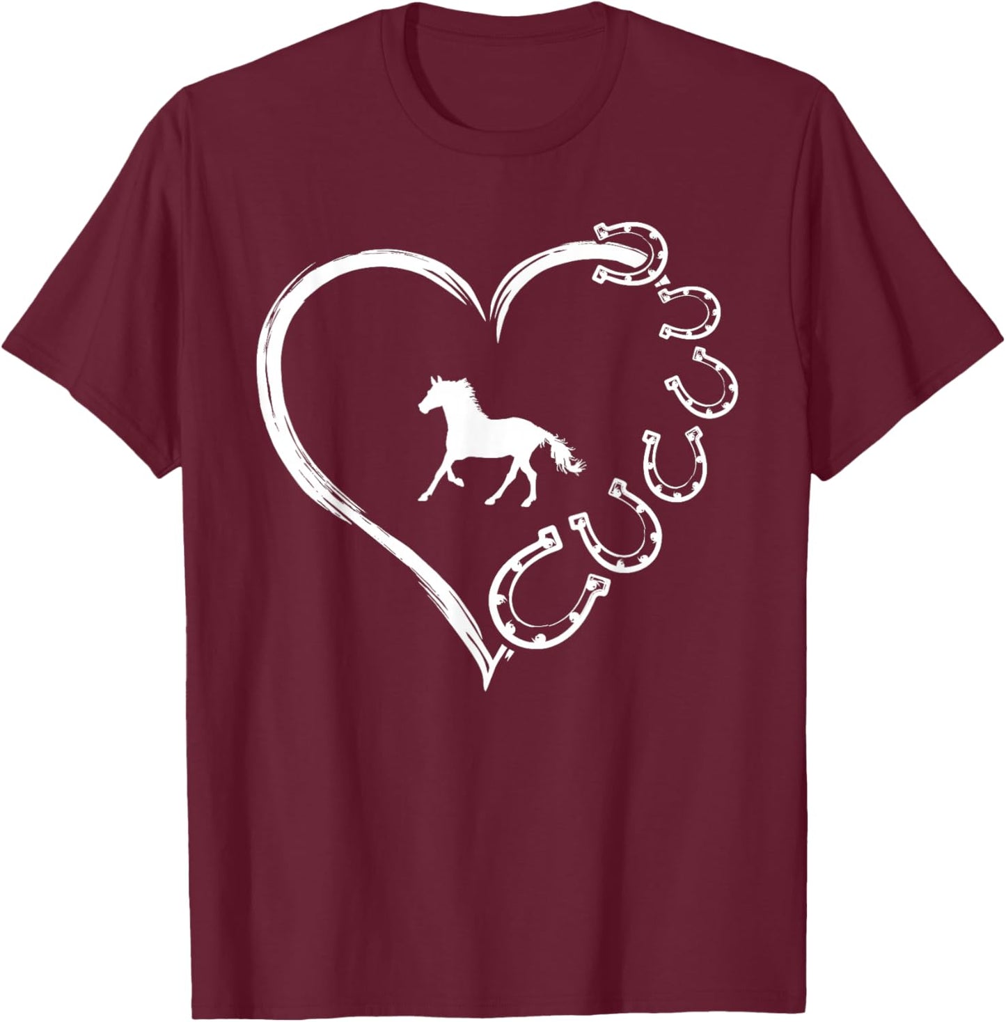 Cute Horse Love Horseshoe Heart Gift Horse Mom Rei T-Shirt - T-Shirt | Maroon