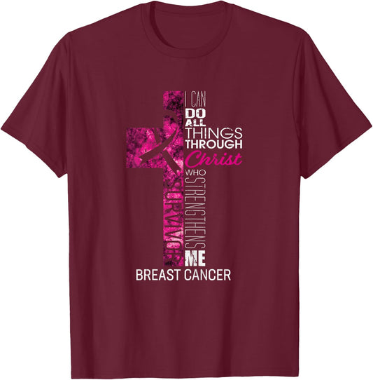 Breast Cancer Survivor Gifts Women Christian Pink Ribbon Mom T-Shirt - T-Shirt | Maroon