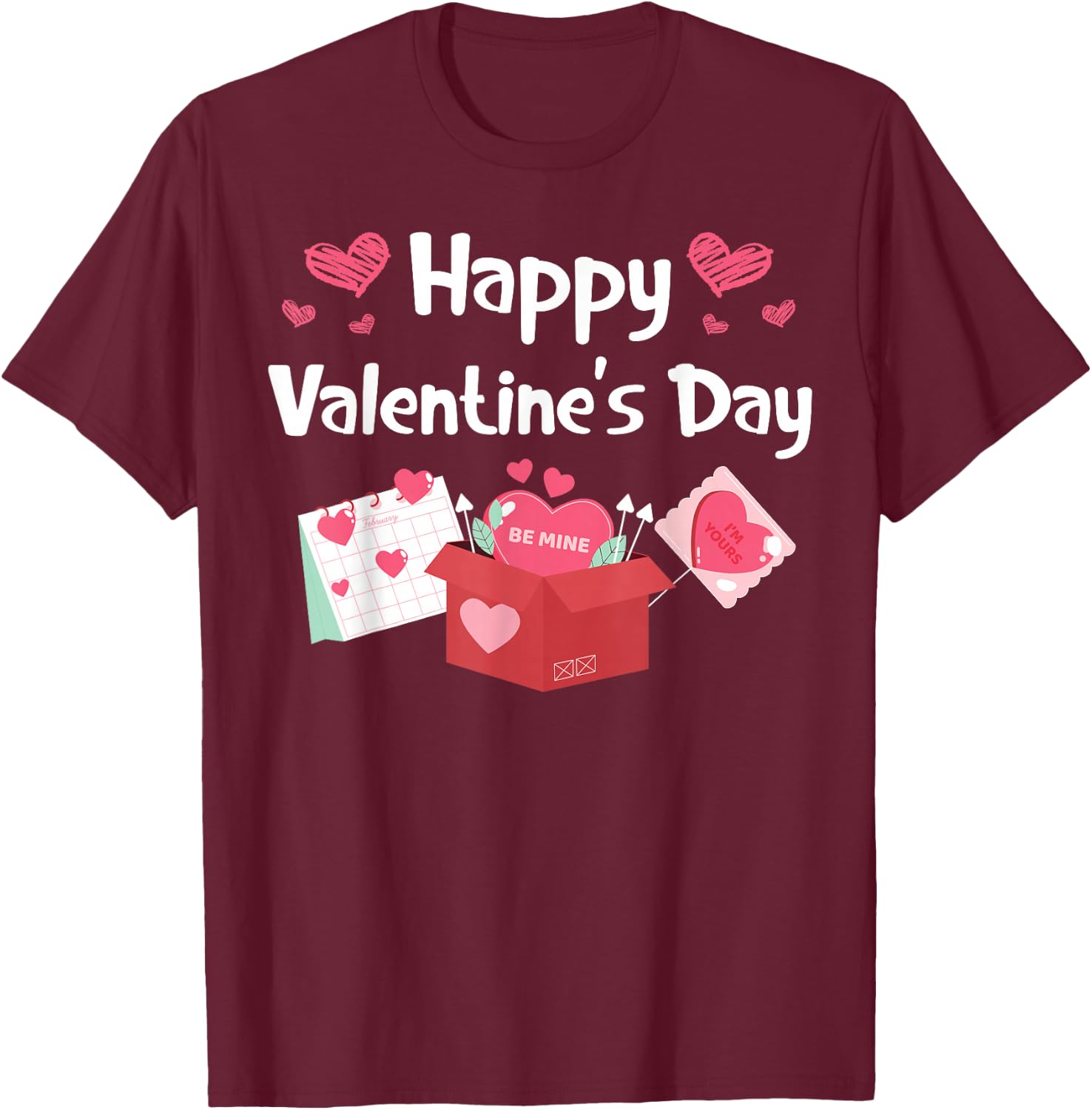 Happy Valentines Day Be Mine Cute Hearts V-Day Pajama T-Shirt - T-Shirt | Maroon