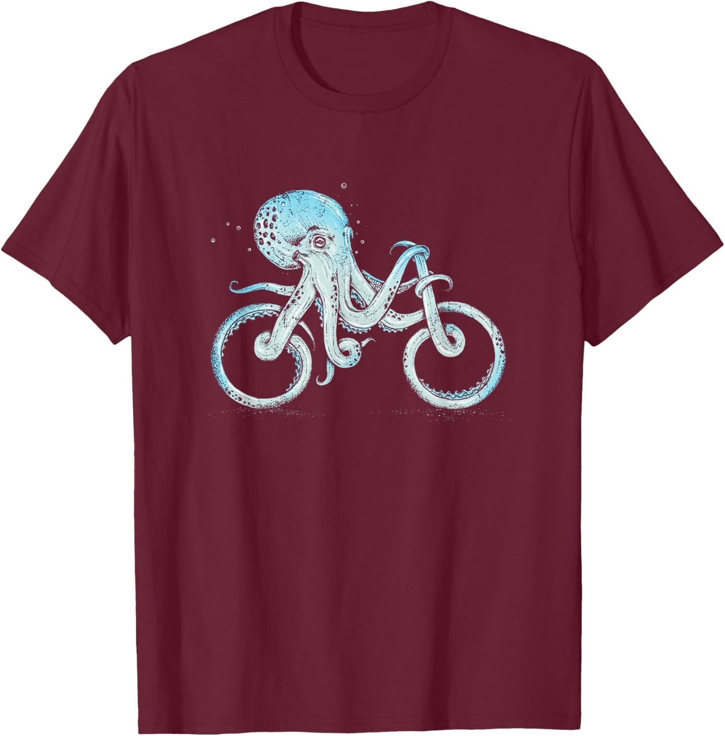 Octopus Riding A Bike Biker Biking Cycle Cycling T-Shirt - T-Shirt | Maroon