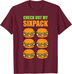 Cute Check Out My Six Pack Hamburger Abs For Cool Boys T-Shirt - T-Shirt | Maroon