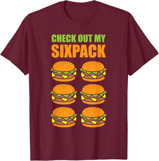 Cute Check Out My Six Pack Hamburger Abs For Cool Boys T-Shirt - T-Shirt | Maroon