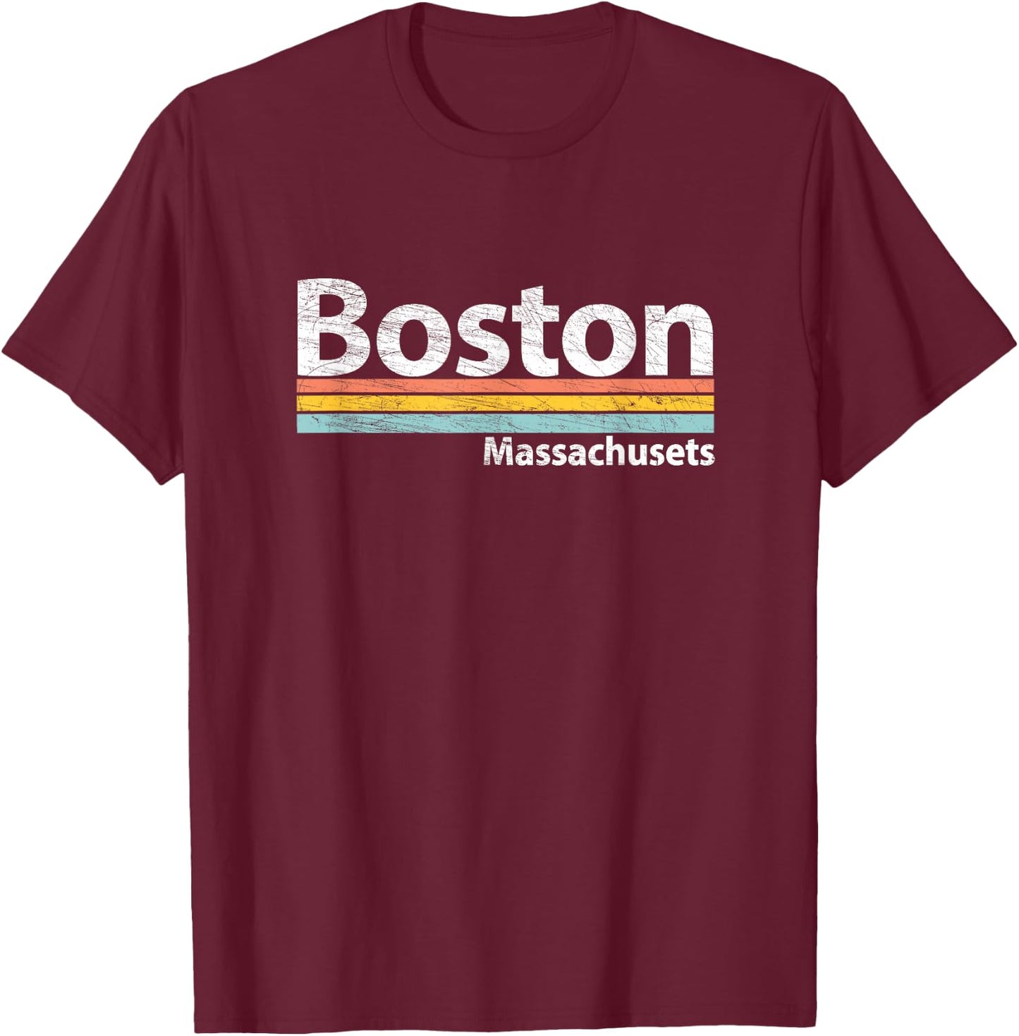 Boston - Massachusetts - Worn Design Retro Stripes - Classic T-Shirt - T-Shirt | Maroon