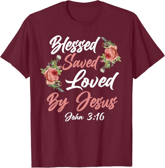 Christian Bible Verse Quote Rose Flower John 3:16 T-Shirt - T-Shirt | Maroon