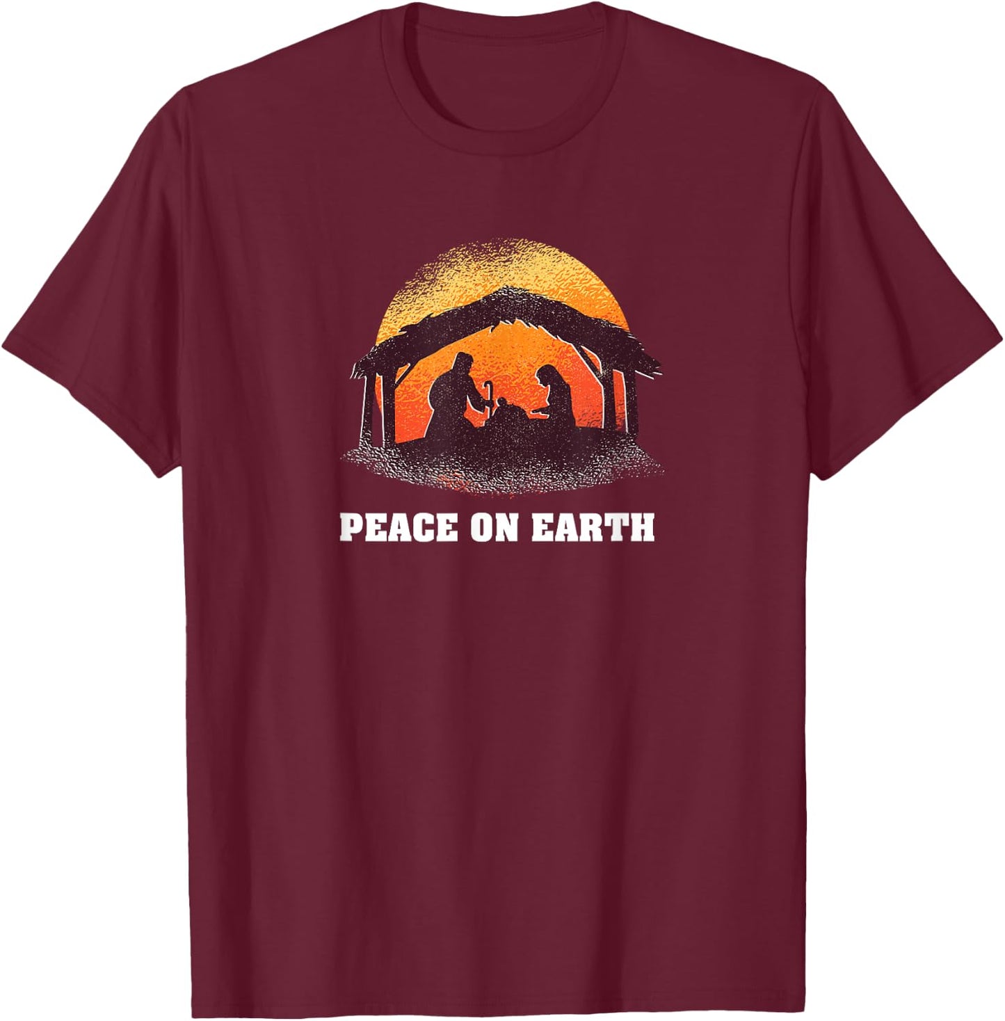 Peace On Earth - Christmas Advent Nativity Scene North Star T-Shirt - T-Shirt | Maroon