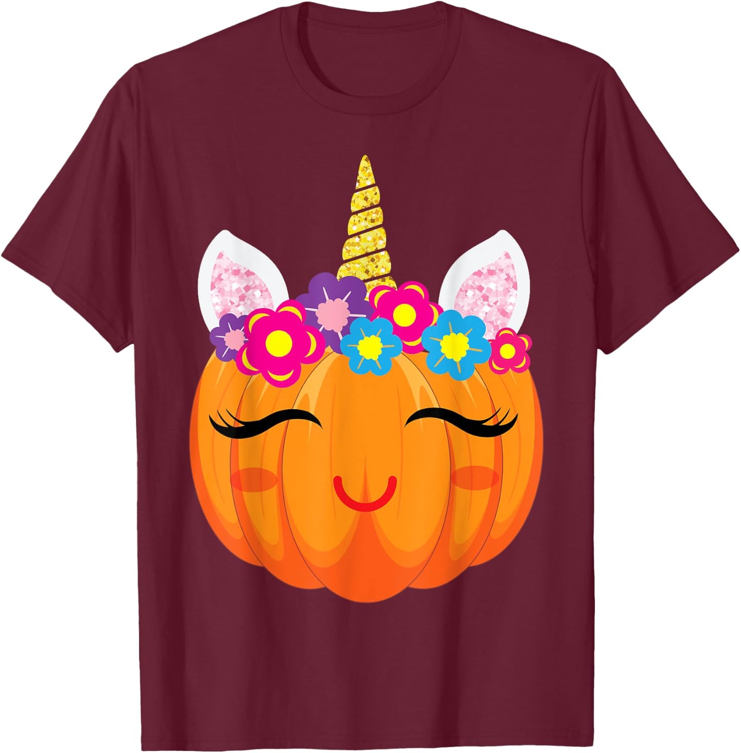 Cute Unicorn Girls Halloween Pumpkin Patch Costume Women T-Shirt - T-Shirt | Maroon