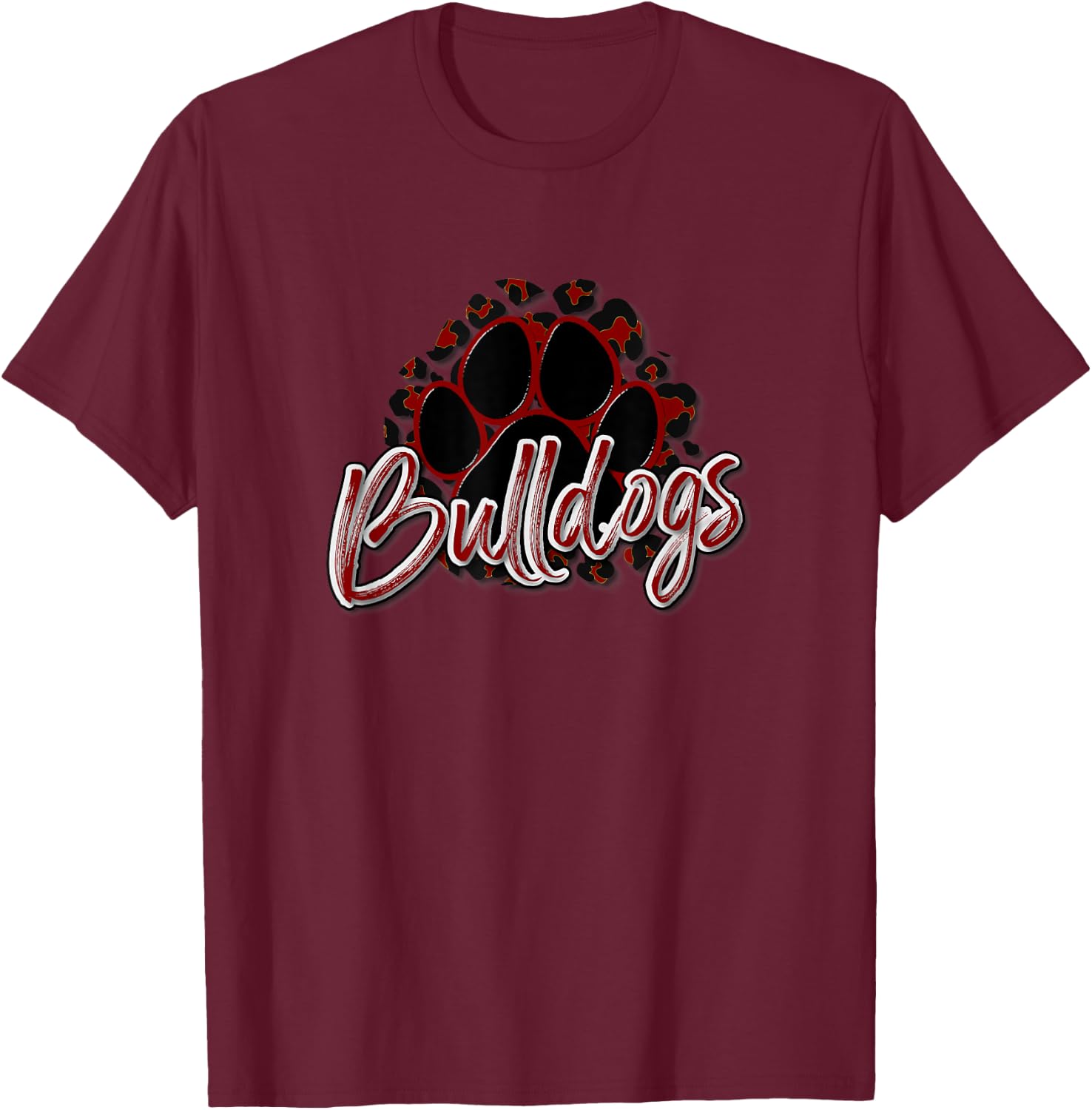 Bulldogs Maroon Black Cheetah School Sports Fan Team Spirit T-Shirt - T-Shirt | Maroon