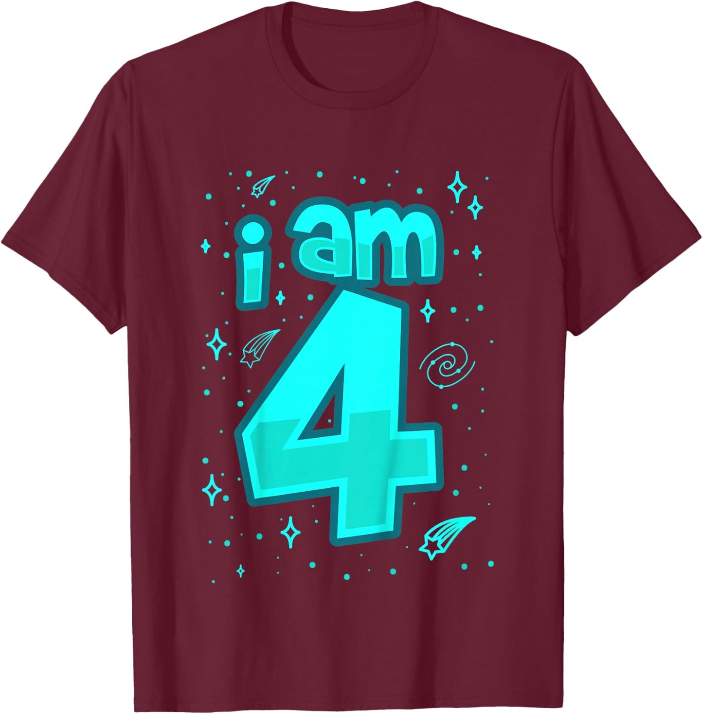 4th Birthday Shirt Boy I AM 4 Year Old Space Gift T-Shirt - T-Shirt | Maroon