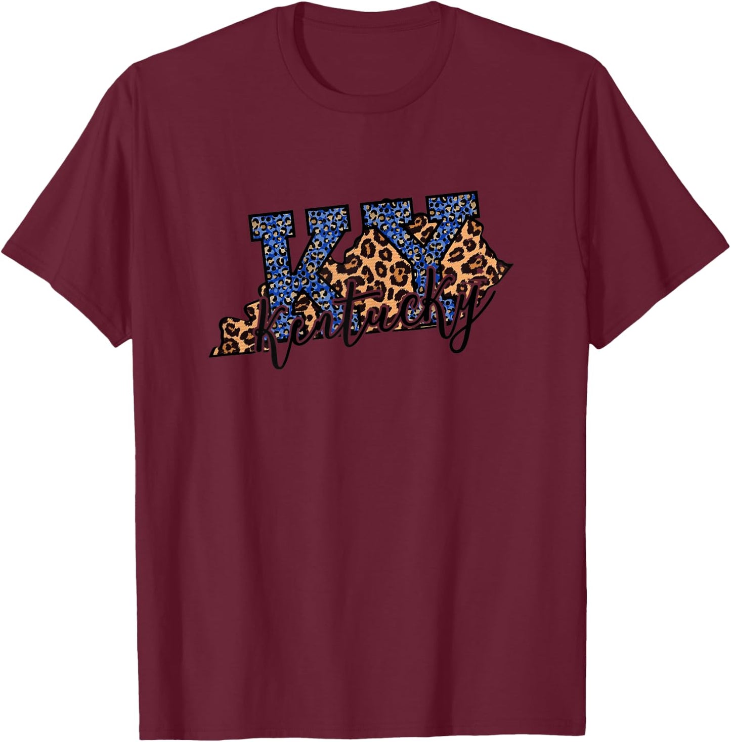 Kentucky Leopard Print KY Pride Kentucky Girl Cute State T-Shirt - T-Shirt | Maroon