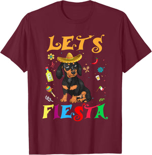 Let's Fiesta Sombrero Dachshund Dog Mexican Cinco De Mayo T-Shirt - T-Shirt | Maroon