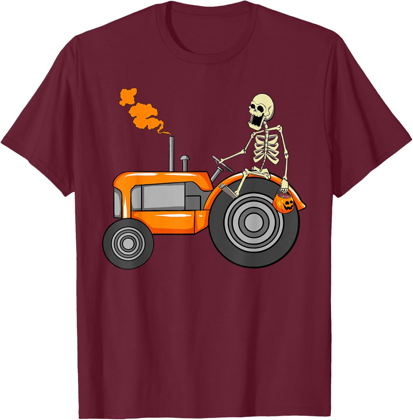 Skeleton Riding Tractor Funny Halloween 2021 T-Shirt - T-Shirt | Maroon
