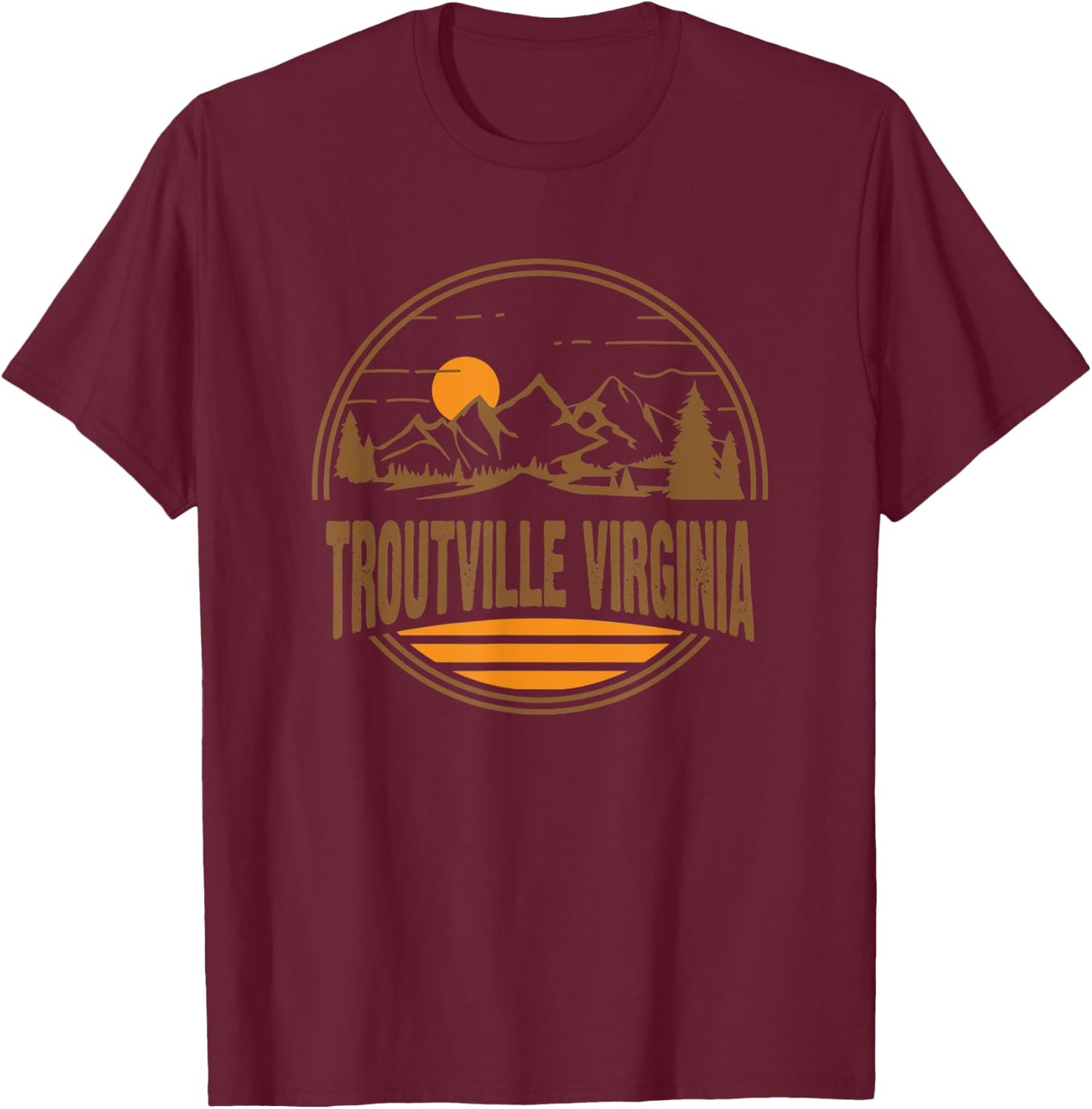 Vintage Troutville, Virginia Mountain Hiking Souvenir Print T-Shirt - T-Shirt | Maroon