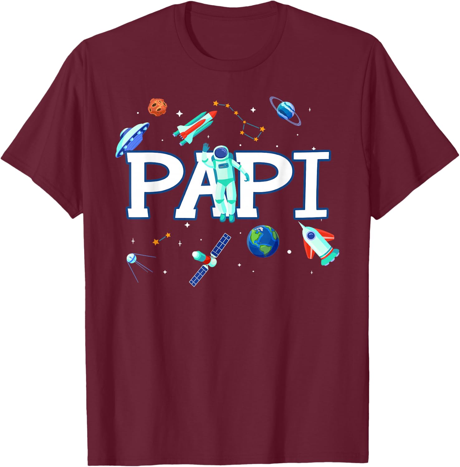 Papi Astronaut Space Family Matching Birthday Party T-Shirt - T-Shirt | Maroon