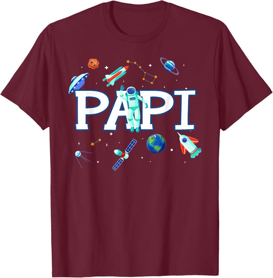Papi Astronaut Space Family Matching Birthday Party T-Shirt - T-Shirt | Maroon