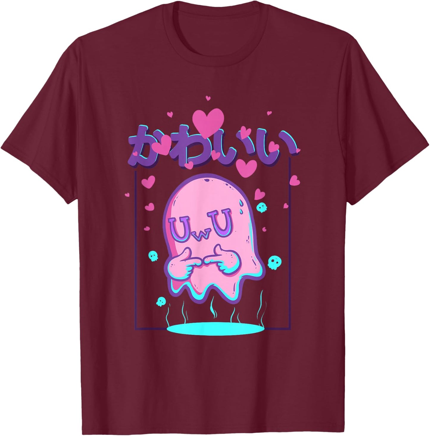 Kawaii Uwu Ghost Anime Japanese Manga Otaku Halloween T-Shirt - T-Shirt | Maroon