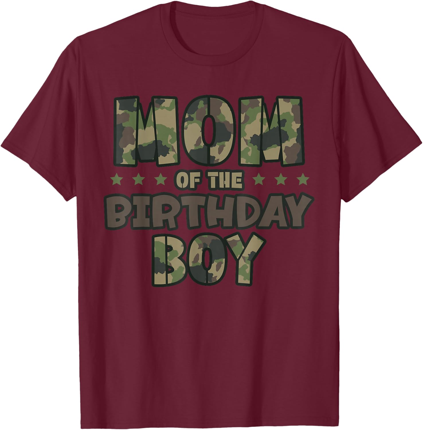 Mom of The Birthday Boy Camo Mother's Matching Family Party T-Shirt - T-Shirt | Maroon