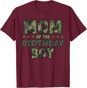 Mom of The Birthday Boy Camo Mother's Matching Family Party T-Shirt - T-Shirt | Maroon