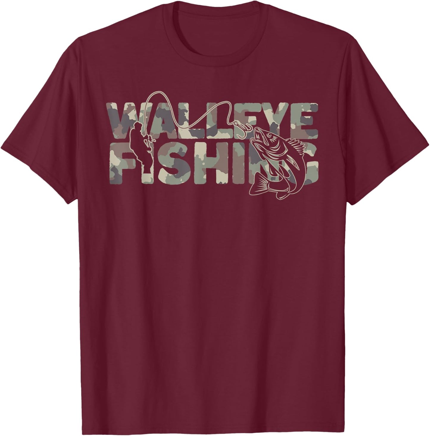 Walleye Fisherman Camouflage Walleye Fishing T-Shirt - T-Shirt | Maroon