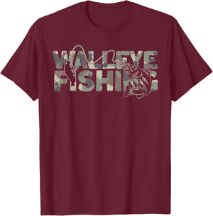 Walleye Fisherman Camouflage Walleye Fishing T-Shirt - T-Shirt | Maroon