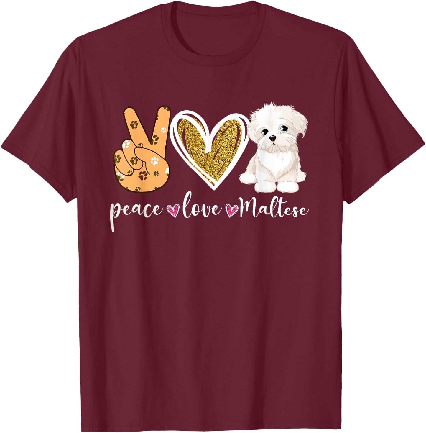Vintage Maltese Lover Dog Dad Dog Mom -Adults and Kids Black Modern Short Sleeve T-Shirt - T-Shirt | Maroon