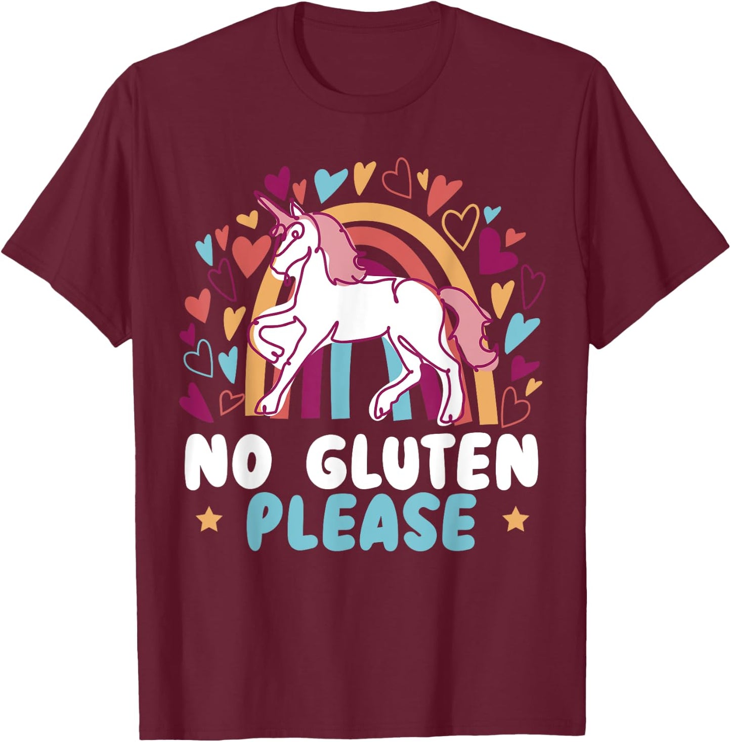 No Gluten Please Unicorn Celiac Disease Awareness Month T-Shirt - T-Shirt | Maroon