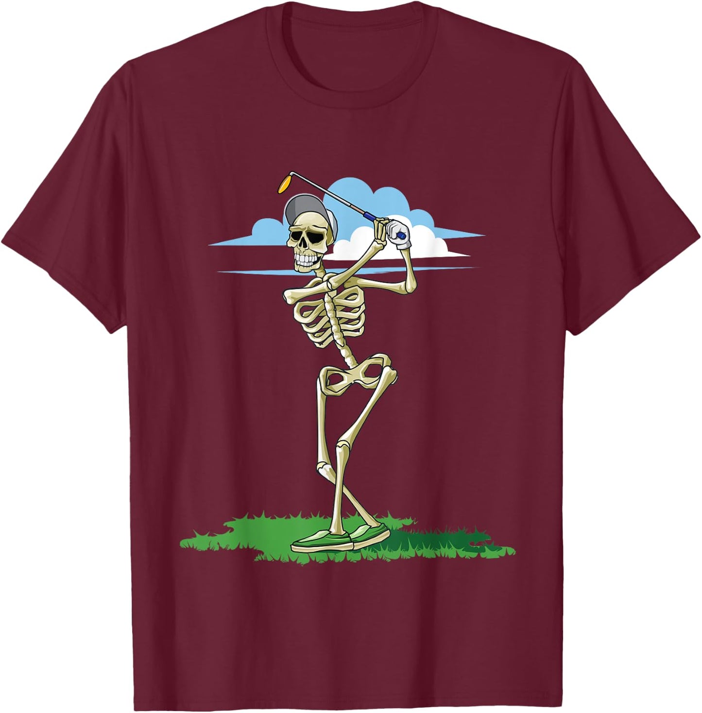 Golfing Skeleton Halloween Men Golf Halloween Golfer T-Shirt - T-Shirt | Maroon