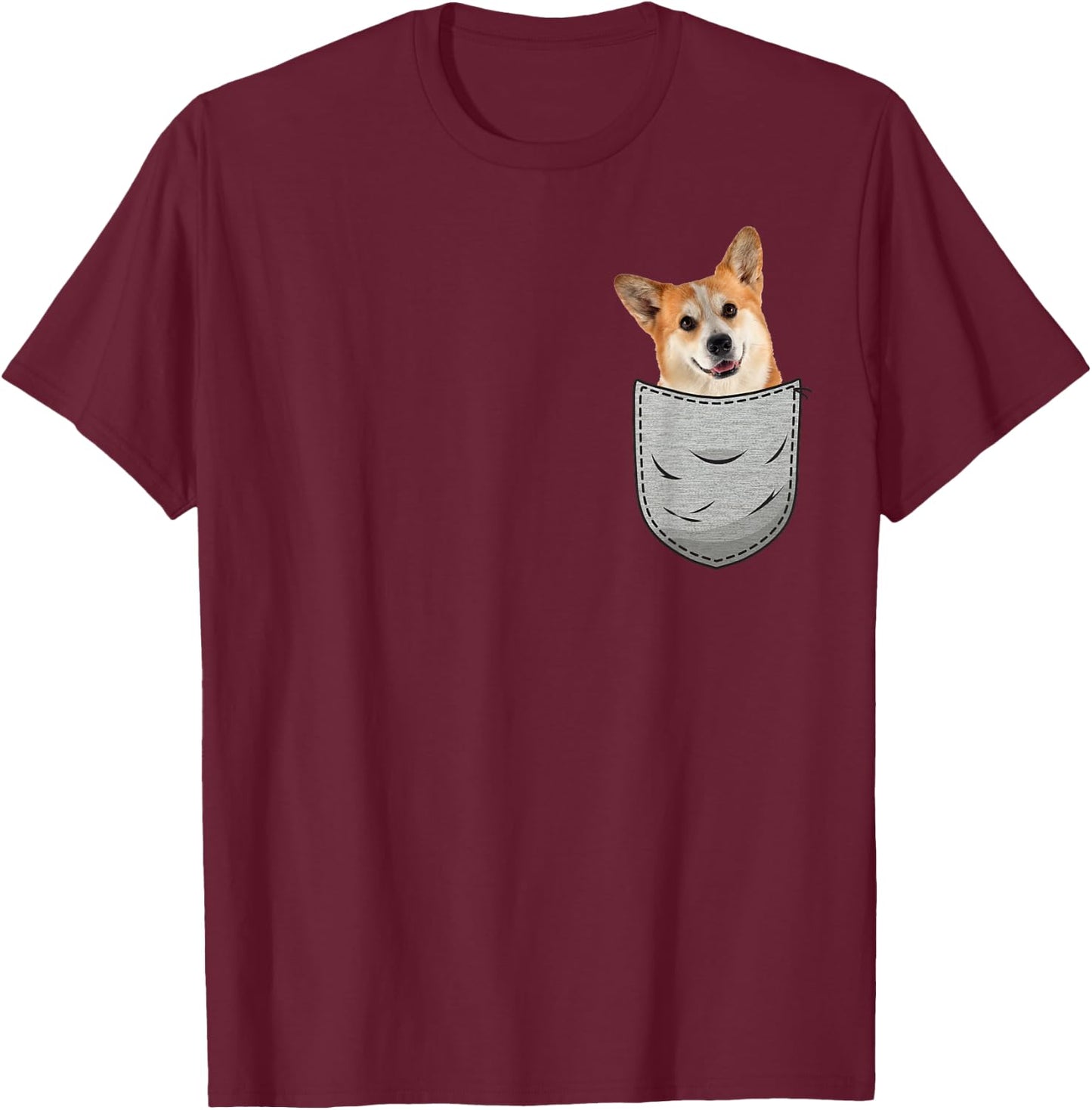 Welsh Corgi Pembroke Chest Pocket for Dog Owners T-Shirt - T-Shirt | Maroon
