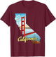 California map with Golden Gate Bridge, San Francisco, USA T-Shirt - T-Shirt | Maroon
