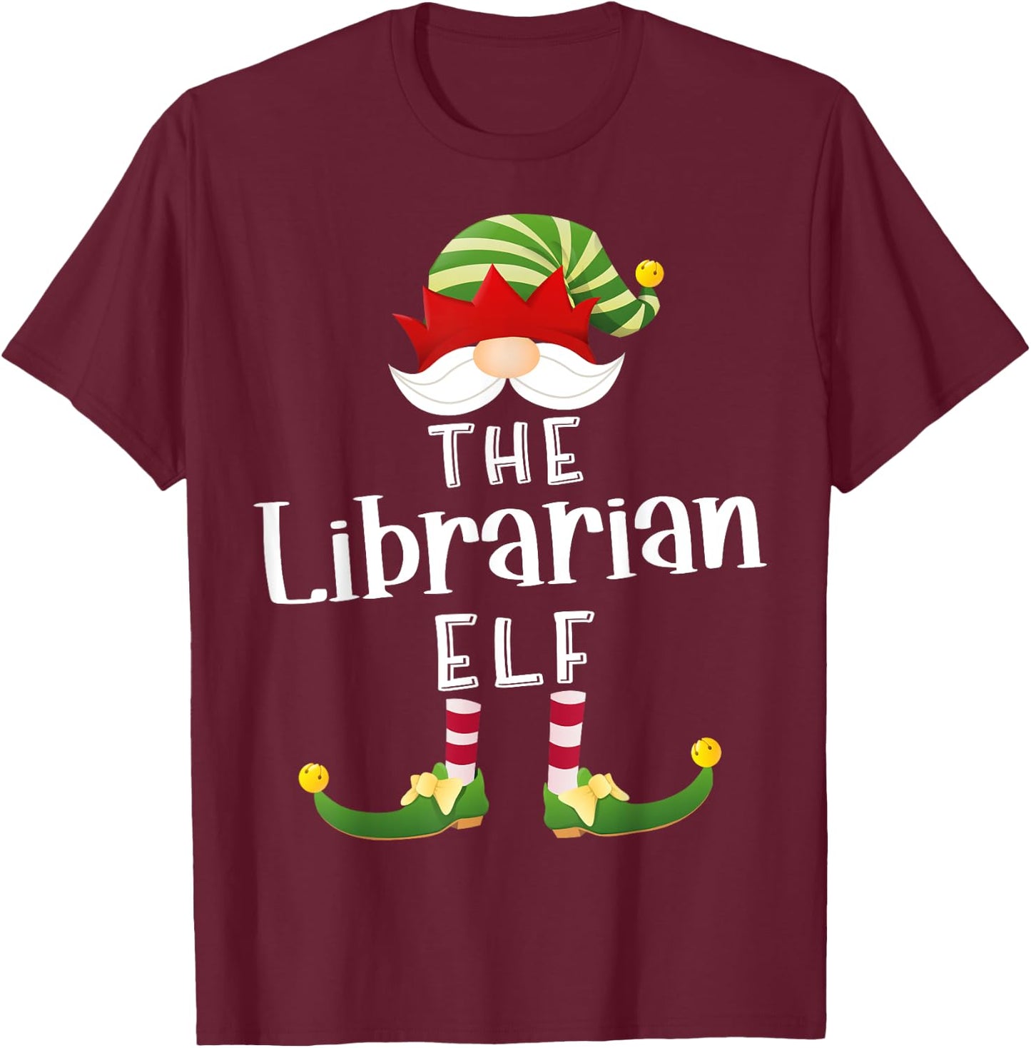 Librarian Elf Group Christmas Funny Pajama Party T-Shirt - T-Shirt | Maroon