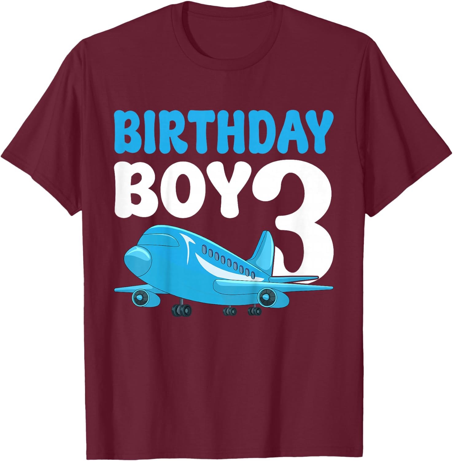 Kids Birthday Boy 3 Years Old Airplane Pilot Kids 3rd Birthday T-Shirt - T-Shirt | Maroon