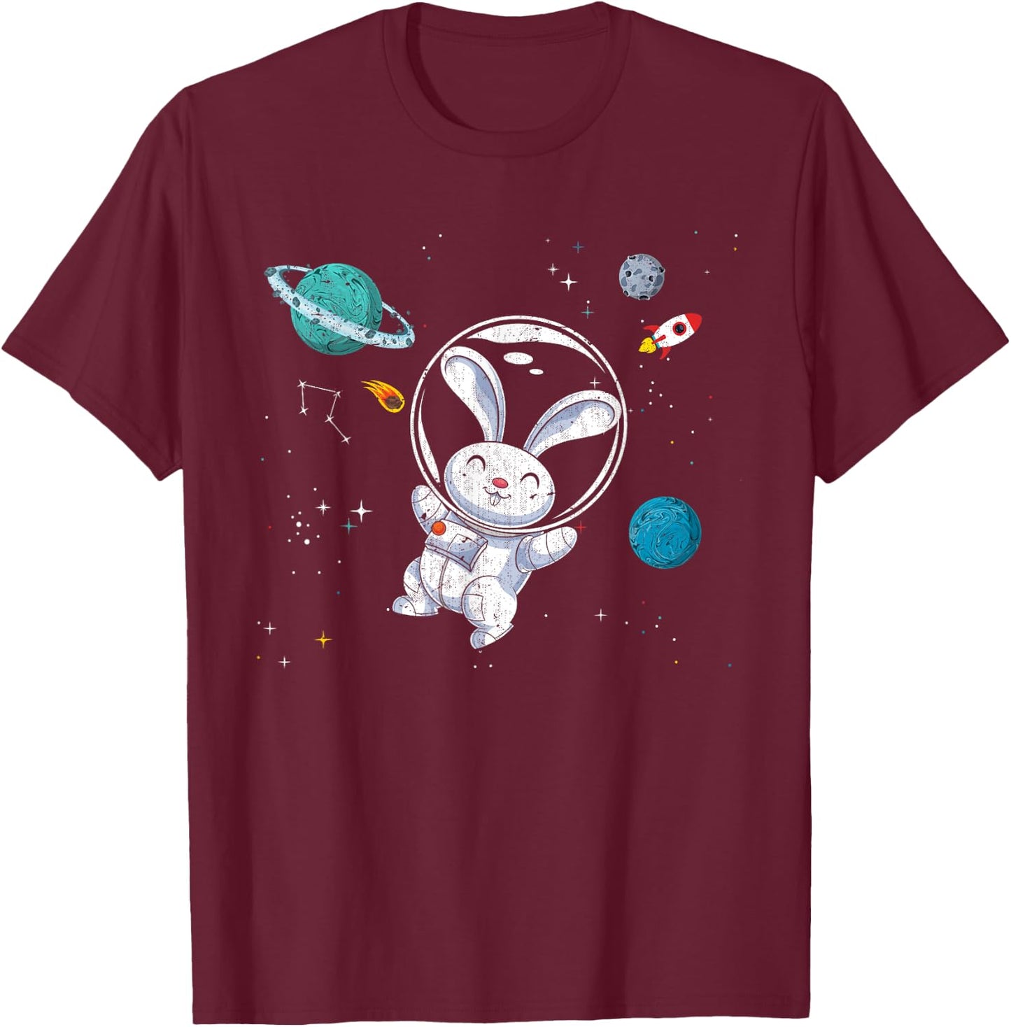 Outer Space Science Rabbit Animal Lover Astronaut Bunny T-Shirt - T-Shirt | Maroon
