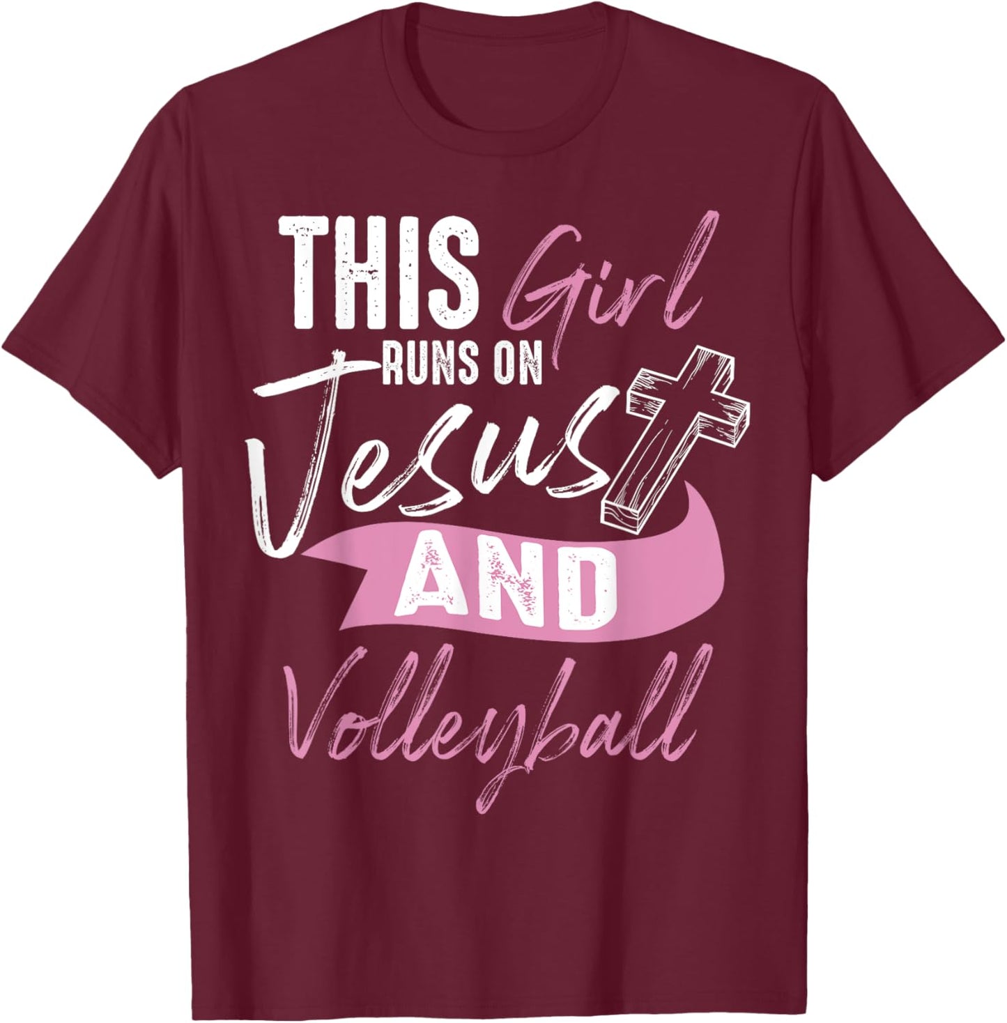 Cool Volleyball Gifts Funny Teen Girl Run On Jesus T-Shirt - T-Shirt | Maroon