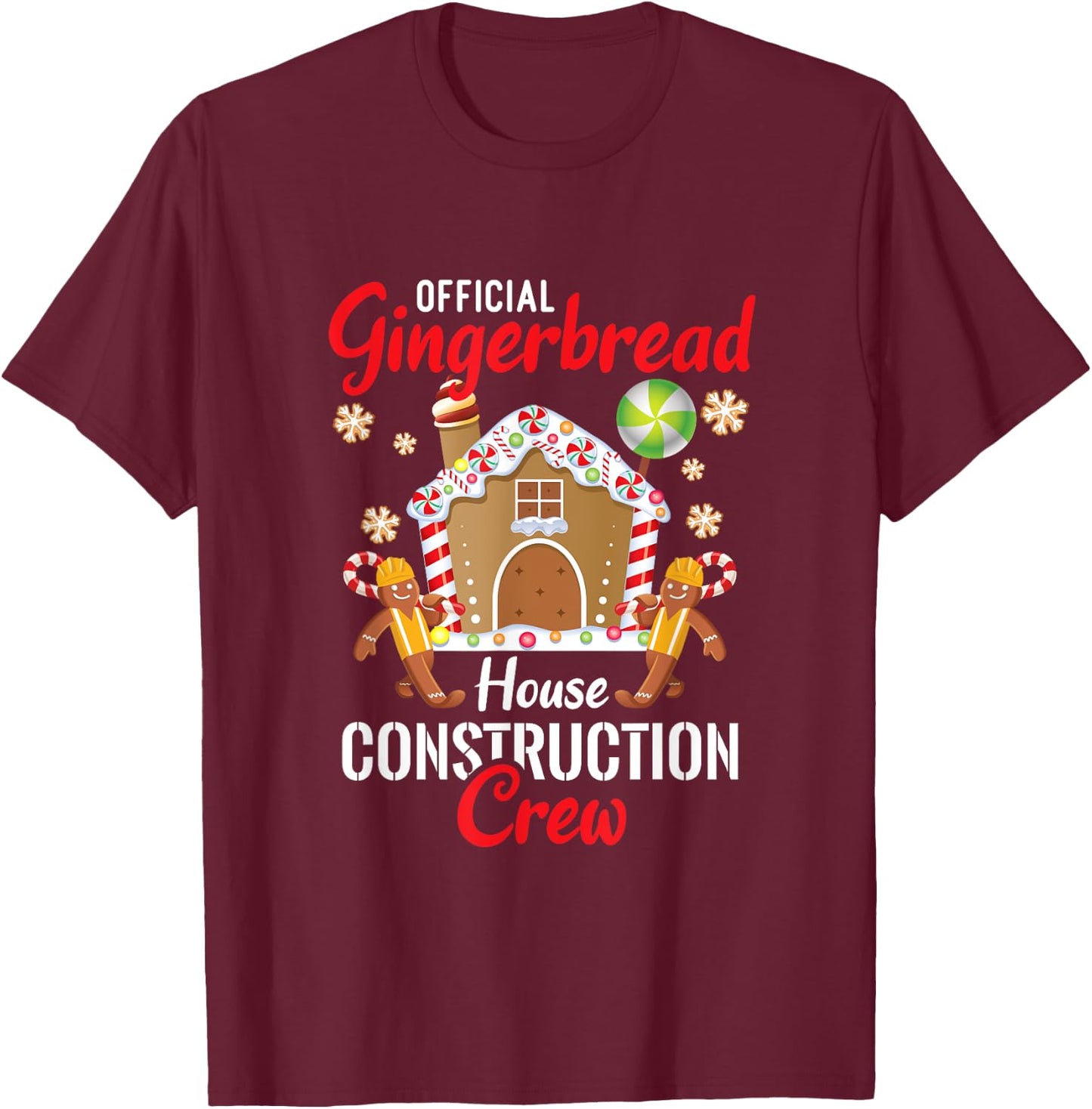 Gingerbread Construction Crew Christmas Matching Group T-Shirt - T-Shirt | Maroon