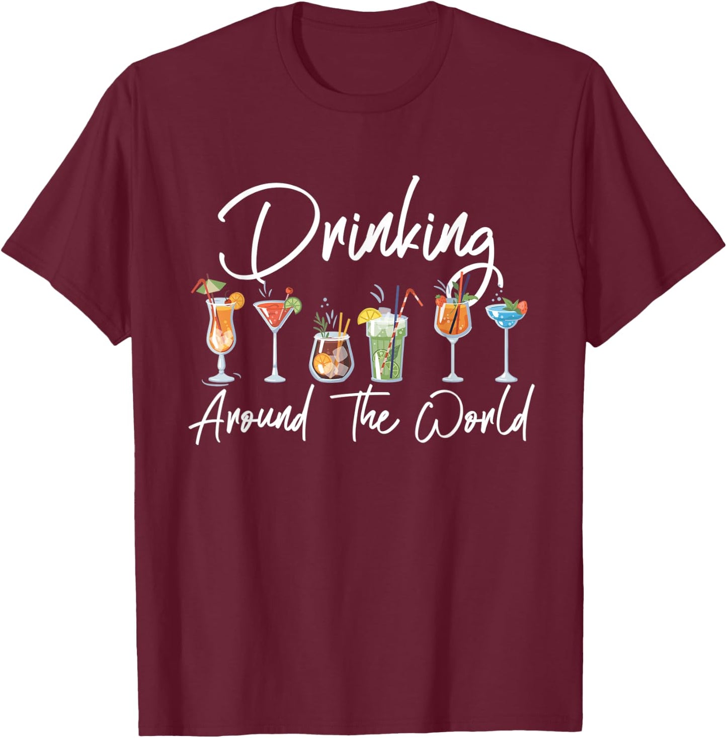 Drinking Around the World Adult Vacation Showcase 11 Country T-Shirt - T-Shirt | Maroon