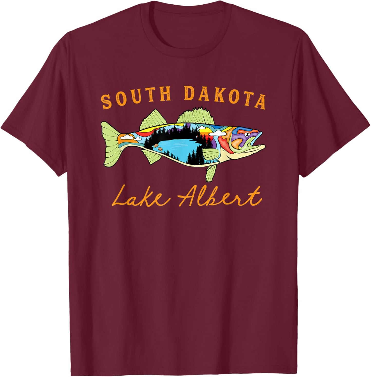Unique Fisherman South Dakota Albert Lake Walleye Fishing T-Shirt - T-Shirt | Maroon