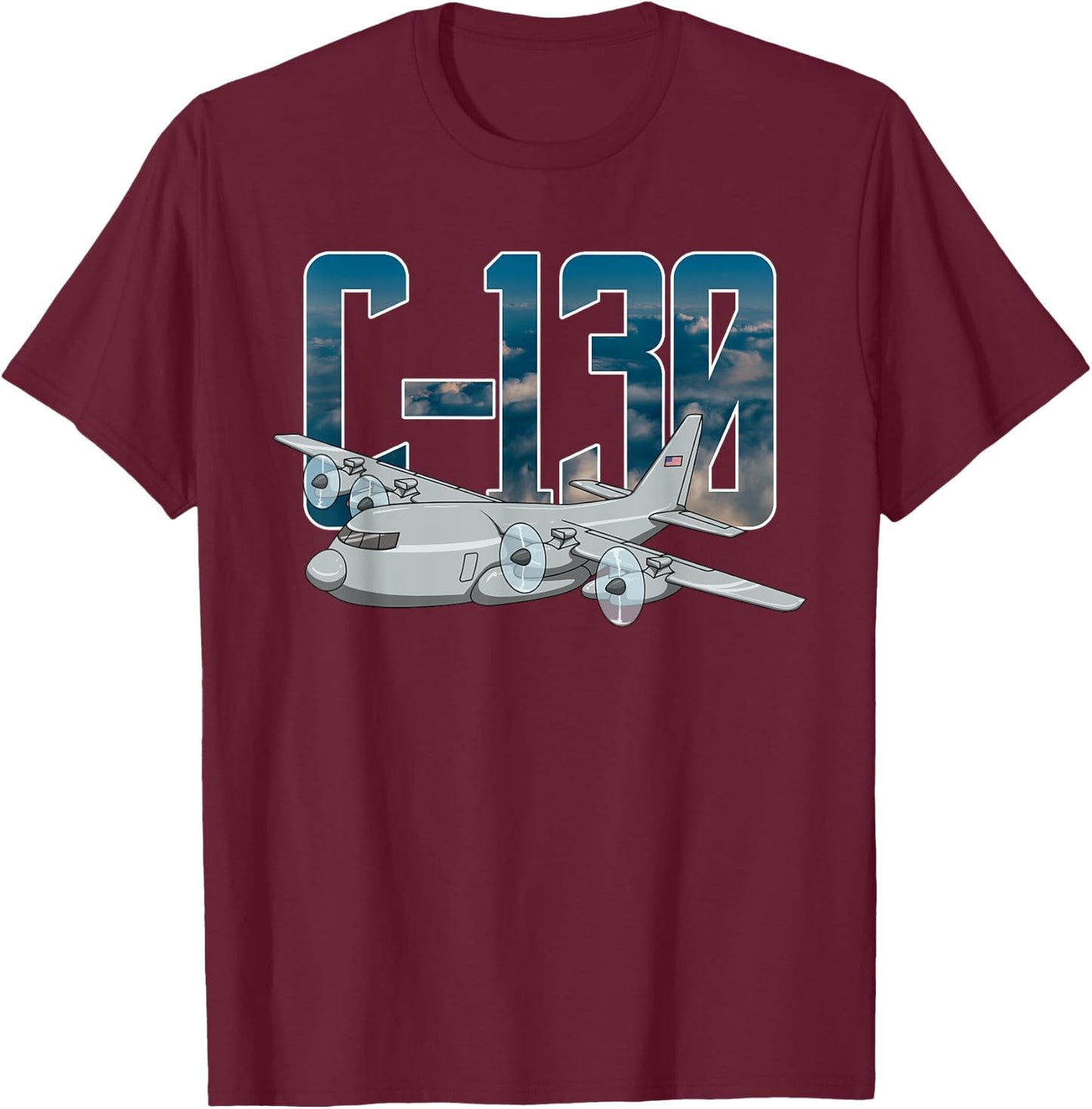 THE SALTY VETERAN C-130 Hercules Military Airplane Flying C130 Hercules Pilot - Black, -Adults, Small, Short Sleeve, Classic Fit, , Modern, Military, Aviation Enthusiasts T-Shirt - T-Shirt | Maroon