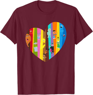 Sesame Street Heart of Many Colours with Gabrielle and Tamir T-Shirt - T-Shirt | Maroon