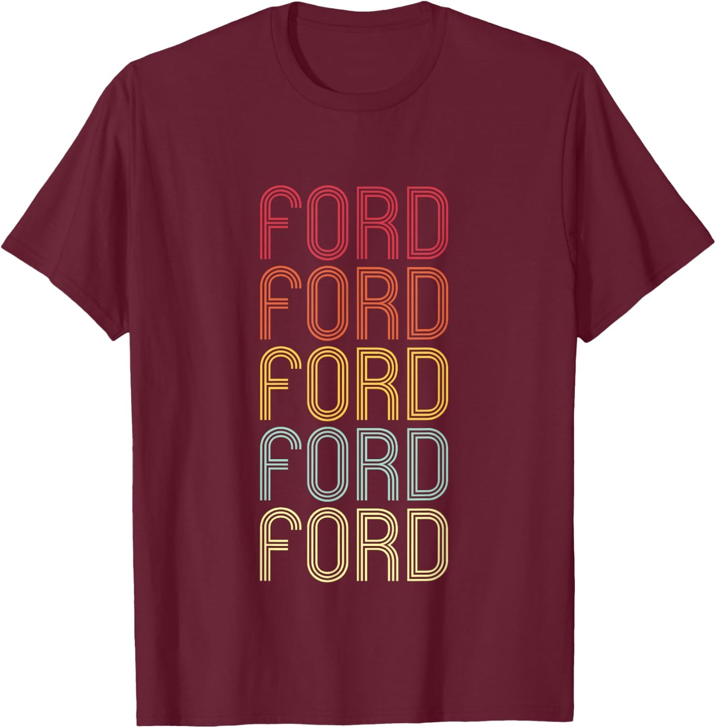 Ford Retro Wordmark Pattern Vintage Personalized 70s T-Shirt - T-Shirt | Maroon