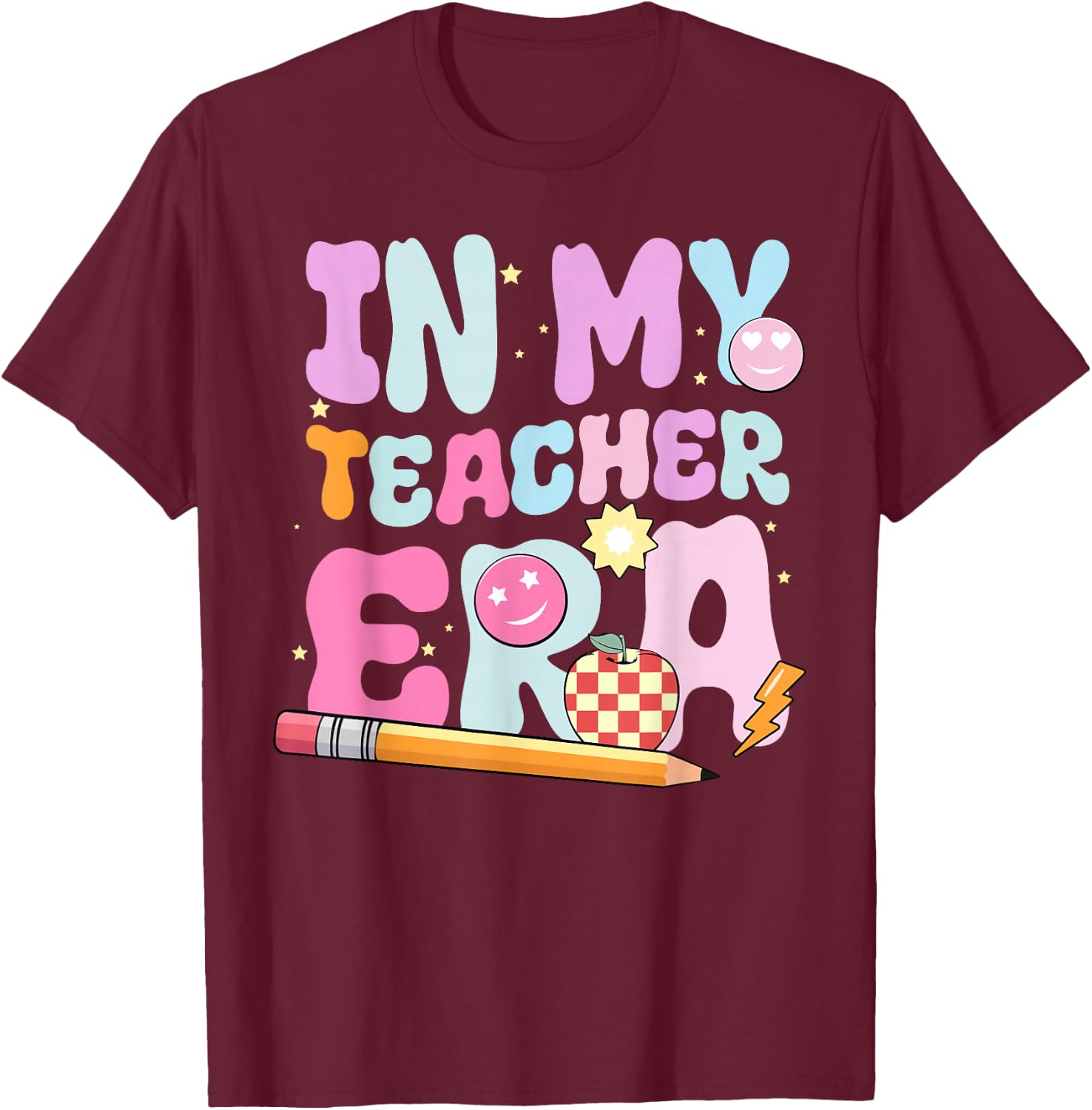 In My Teaching Era Best Teacher Appreciation School Groovy T-Shirt - T-Shirt | Maroon