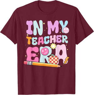 In My Teaching Era Best Teacher Appreciation School Groovy T-Shirt - T-Shirt | Maroon