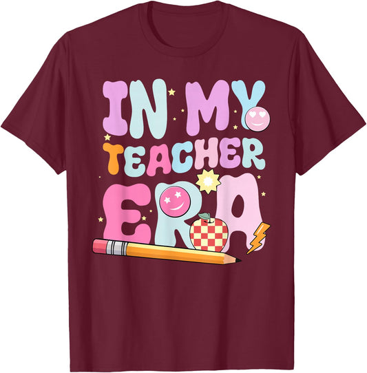 In My Teaching Era Best Teacher Appreciation School Groovy T-Shirt - T-Shirt | Maroon