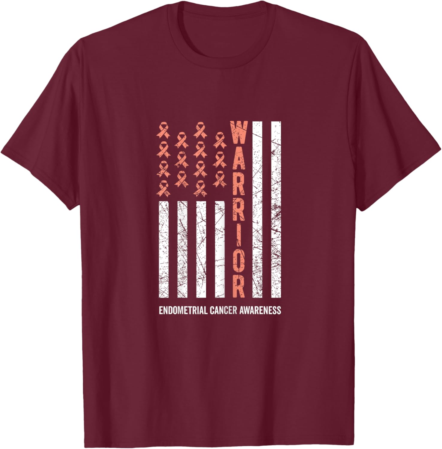 Warrior Peach Ribbon Endometrial Cancer Awareness T-Shirt - T-Shirt | Maroon