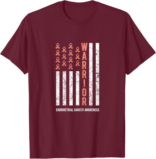 Warrior Peach Ribbon Endometrial Cancer Awareness T-Shirt - T-Shirt | Maroon