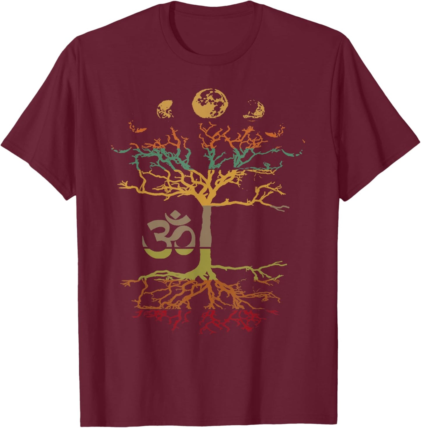 Phases of the Moon Tree of Life Vintage Retro Om Mindfulness T-Shirt - T-Shirt | Maroon
